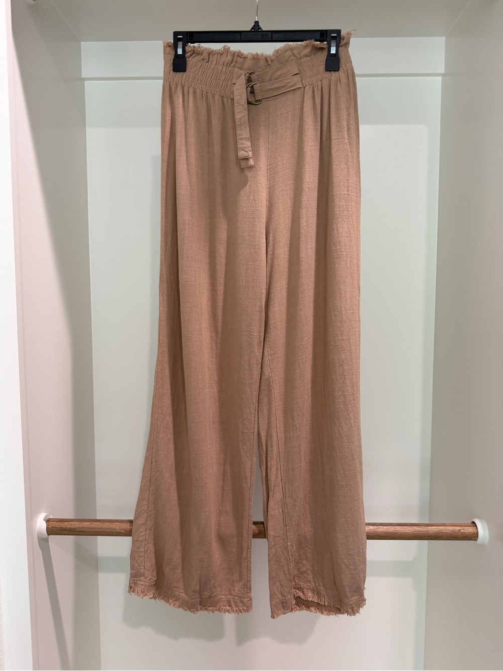 UMGEE Wide Leg Belted Pants in Light Brown